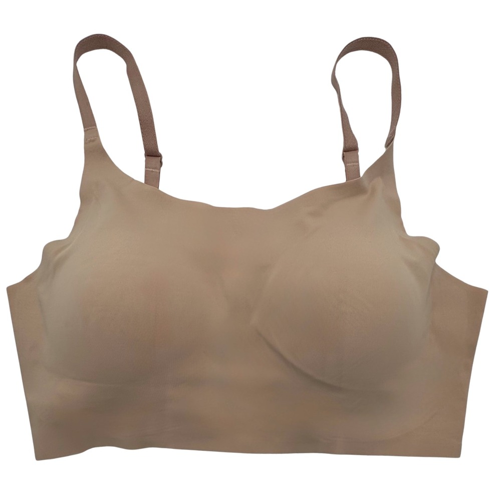 Rhonda Shear Bra Women Adjustable Strap WireFree Seamless Removable Pad XL Beige